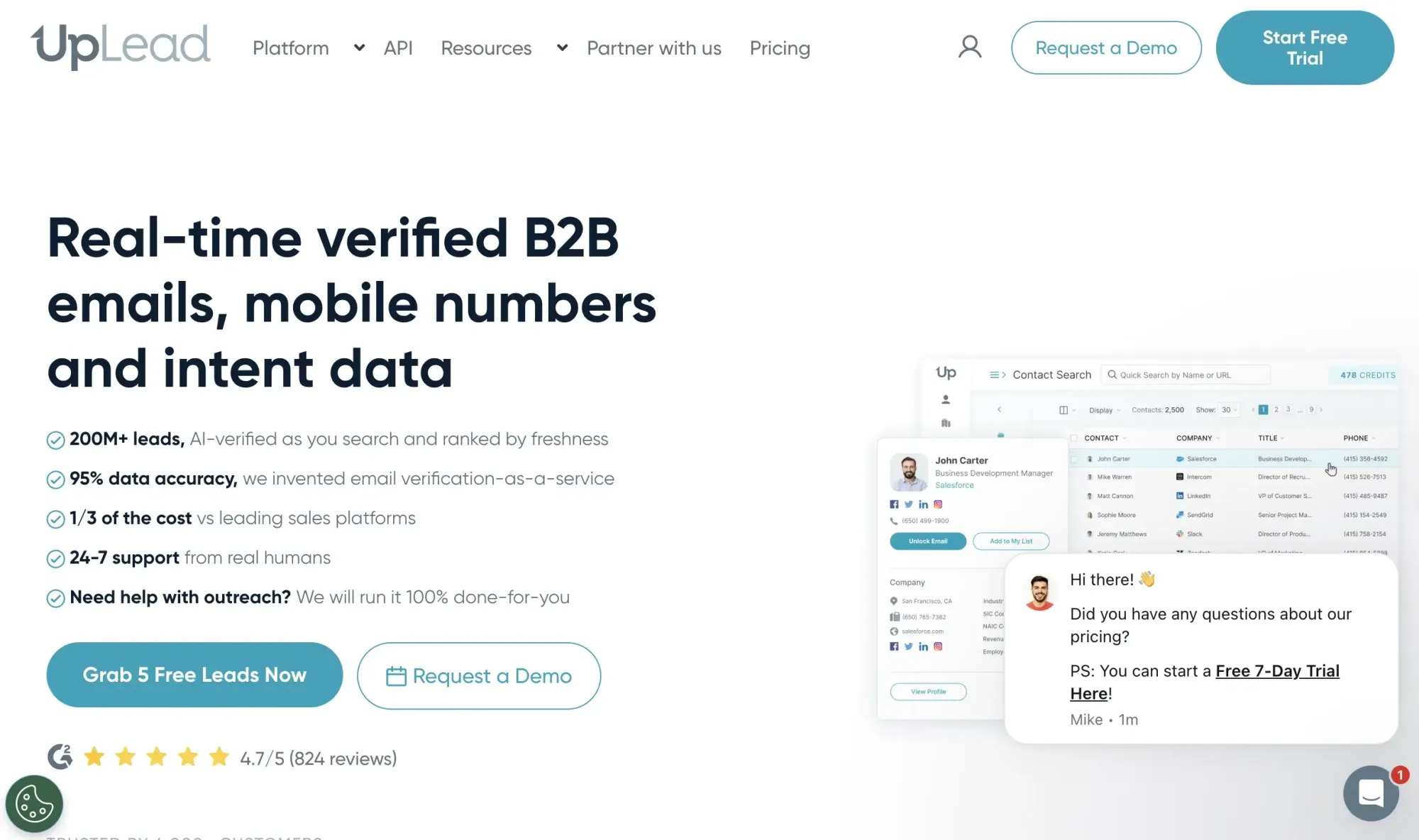 UpLead sales management platform (website screenshot)