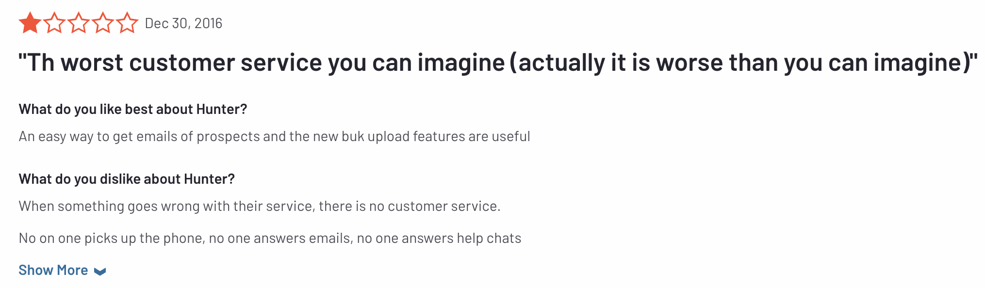 Hunter.io Customer Service Review 4