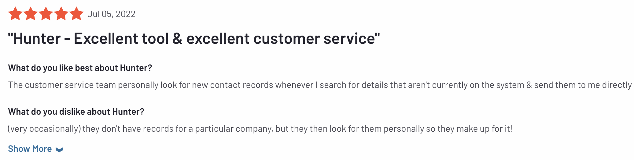 Hunter.io Customer Service Review 1