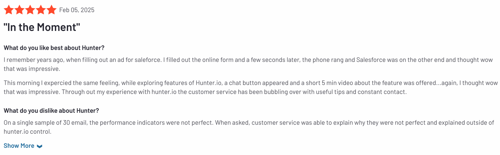 Hunter.io Customer Service Review 5