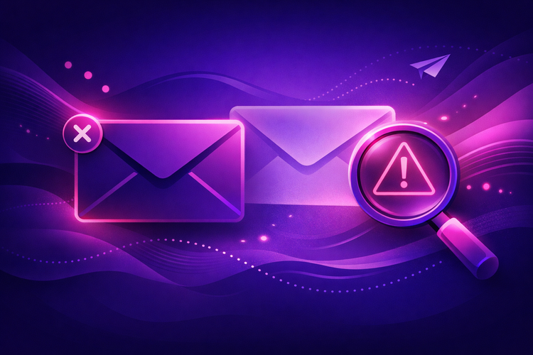 Featured image illustrating ignored guest post outreach emails with envelope icons and warning symbols on a purple background