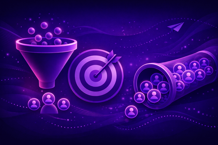 Featured image showing B2B lead generation pipeline with funnel and target icons