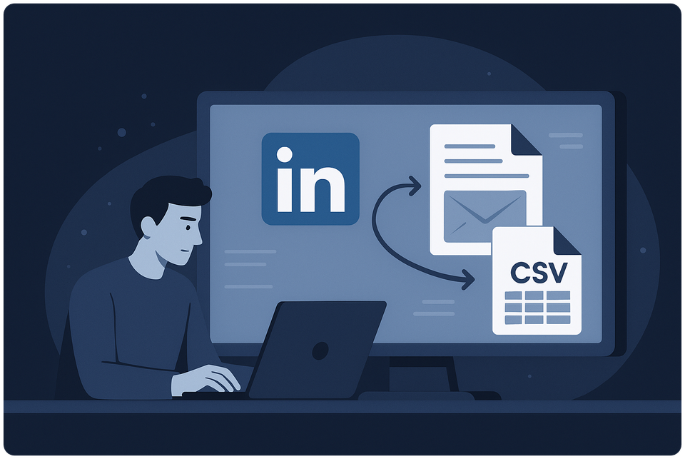 best tested linkedin scraper tools of 2025 feature image shows man scraping linkedin and extracting csvs on his laptop