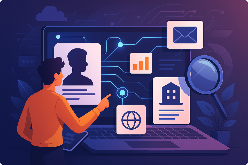10 Best Data Enrichment Tools to Use in 2025 - image shows man pointing at big screen with contacts displayed