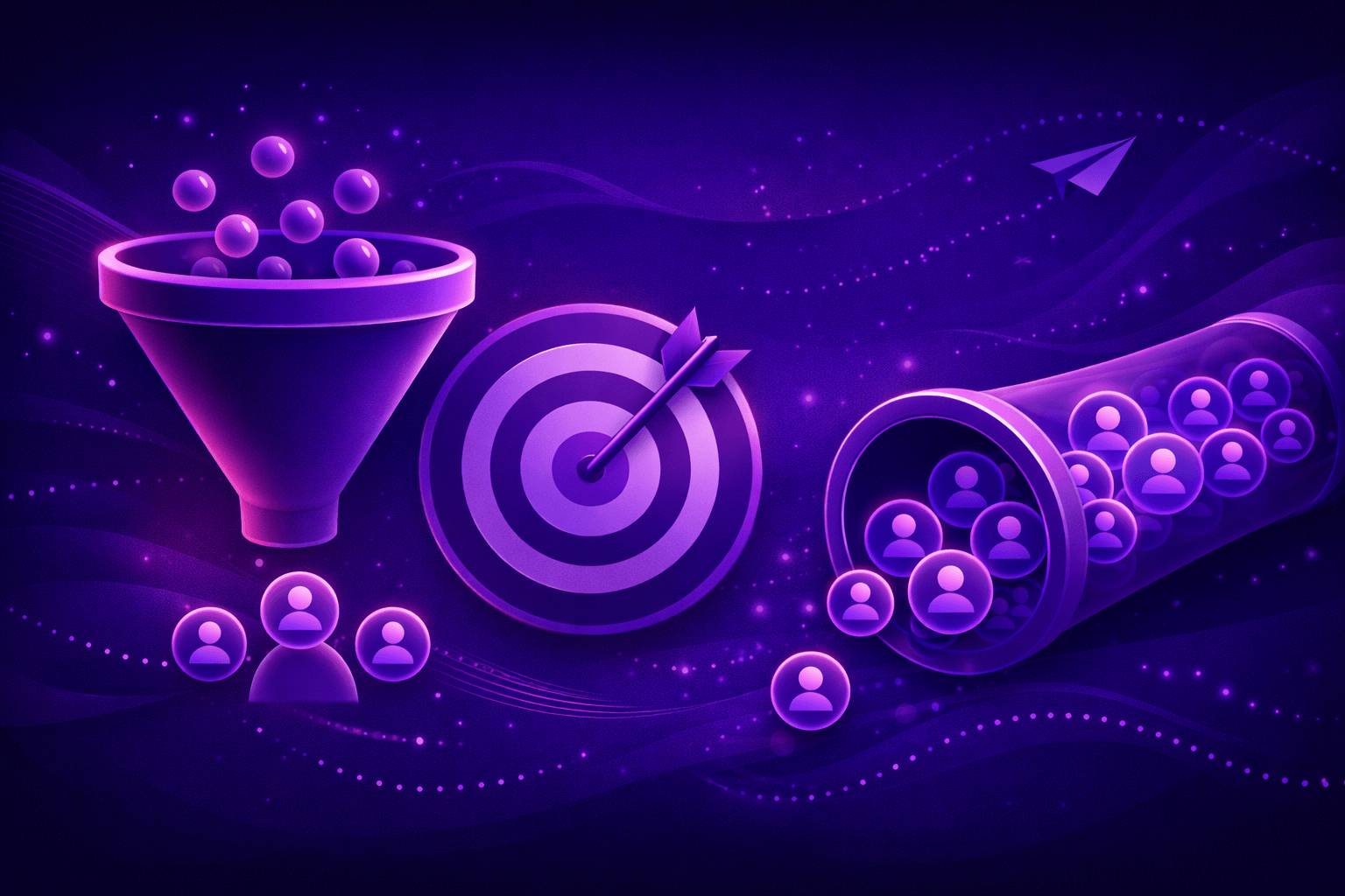 Featured image showing B2B lead generation pipeline with funnel and target icons