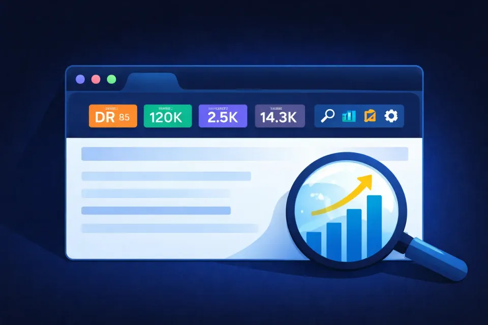 Featured image for the article "Best SEO Chrome extensions" featuring a vector image of a SEO extension