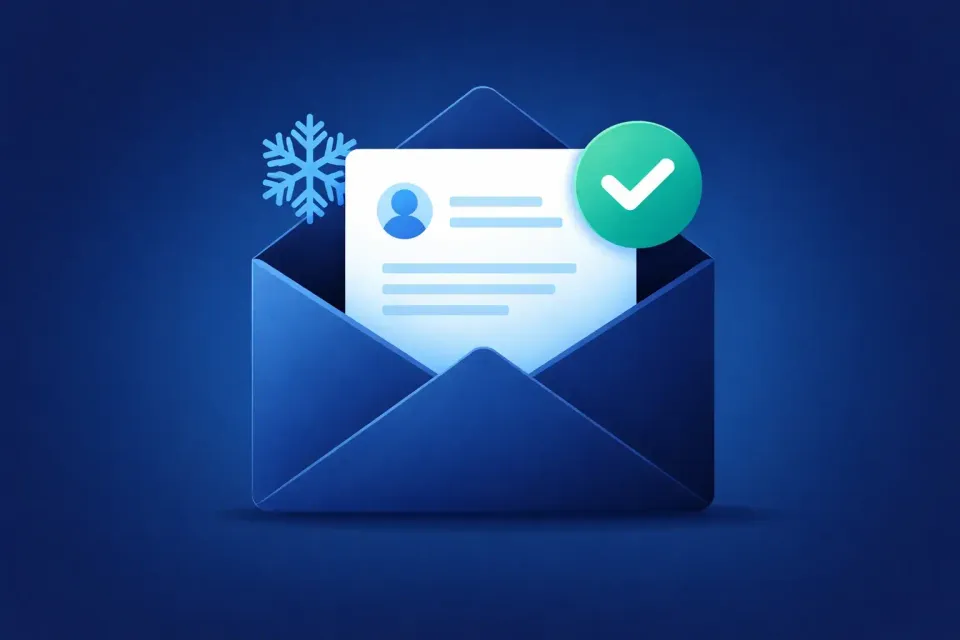 Blue envelope with email and checkmark, representing cold email (featured image)