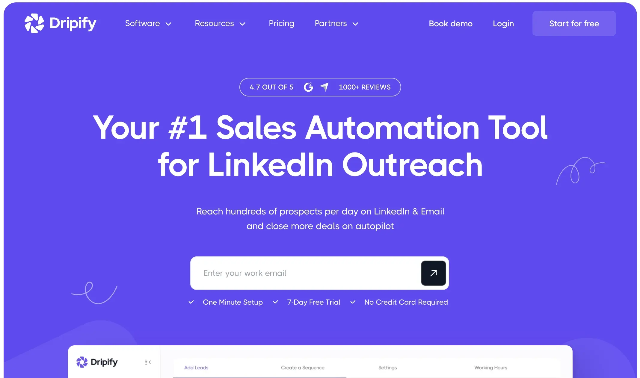Captura de tela do site da ferramenta Dripify para scraping no LinkedIn