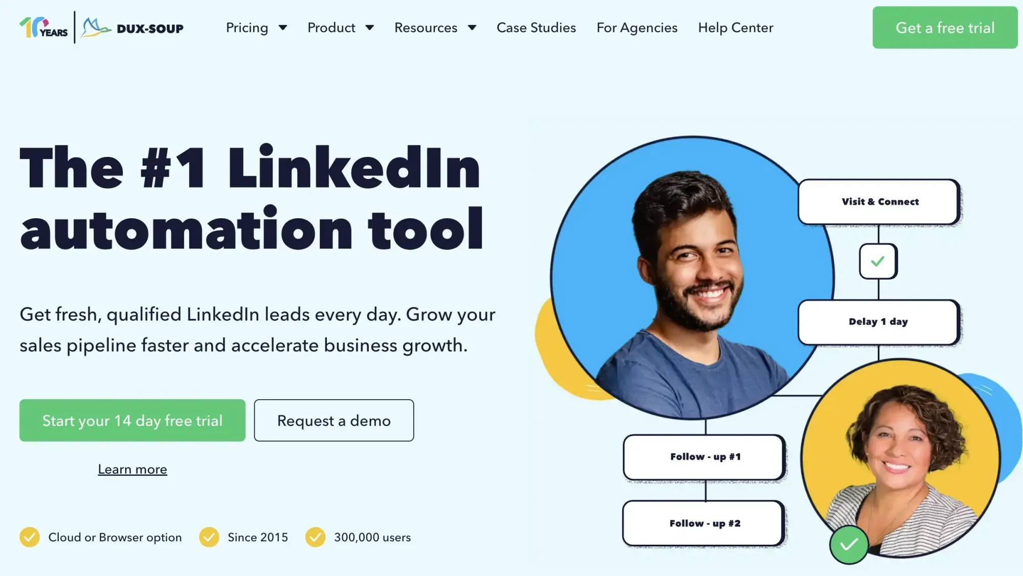 Captura de tela do site da ferramenta Dux-Soup para scraping no LinkedIn
