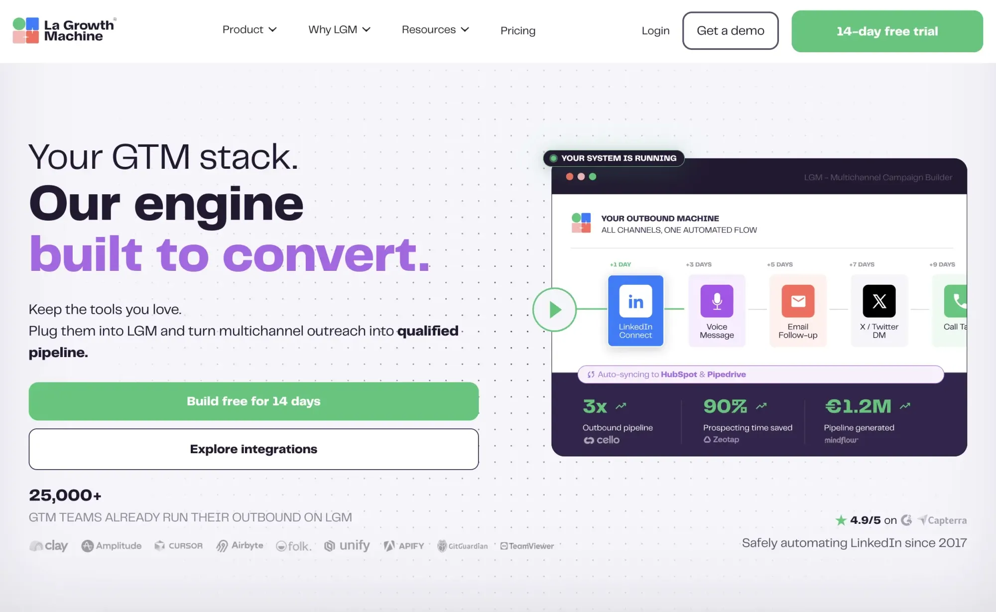Captura de tela do site da ferramenta La Growth Machine para scraping no LinkedIn