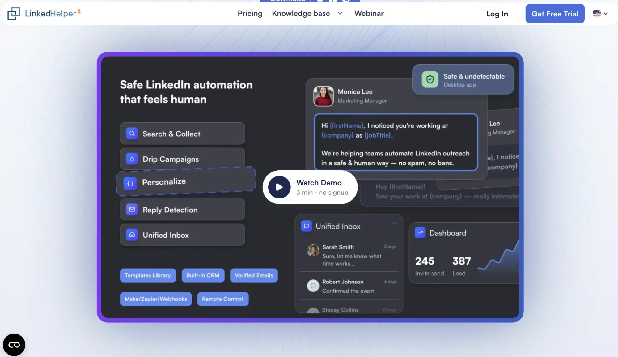 Captura de tela do site da ferramenta Linked Helper para scraping no LinkedIn