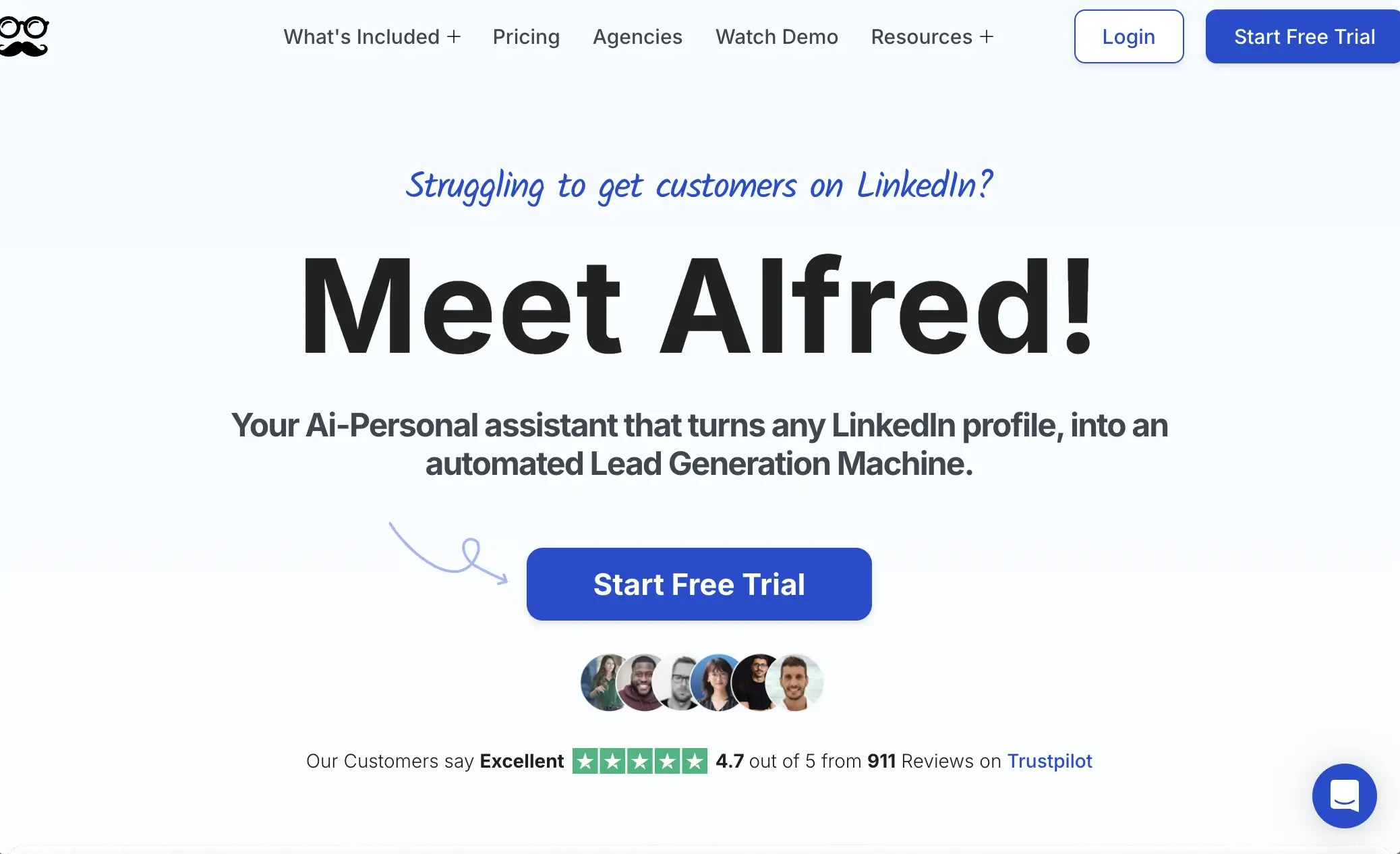 Captura de tela do site da ferramenta Meet Alfred para scraping no LinkedIn